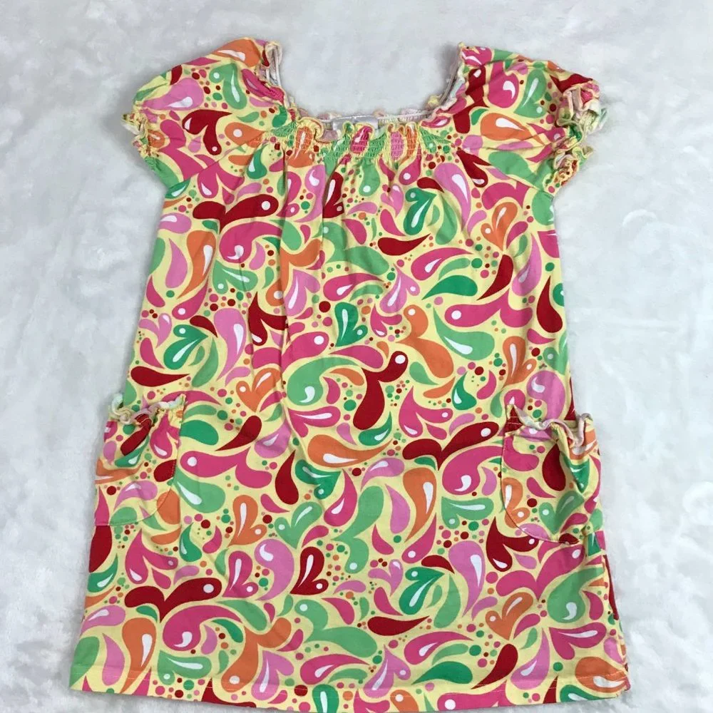 Hanna Andersson Multicolor 100% Cotton Knit Shift Dress Pockets Girls Size 120cm